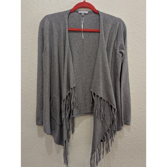 Vila Milano Sweaters - Vila Milano Womens Open Front Cardigan S Fringe Gray Pockets Soft Light‎ Layer